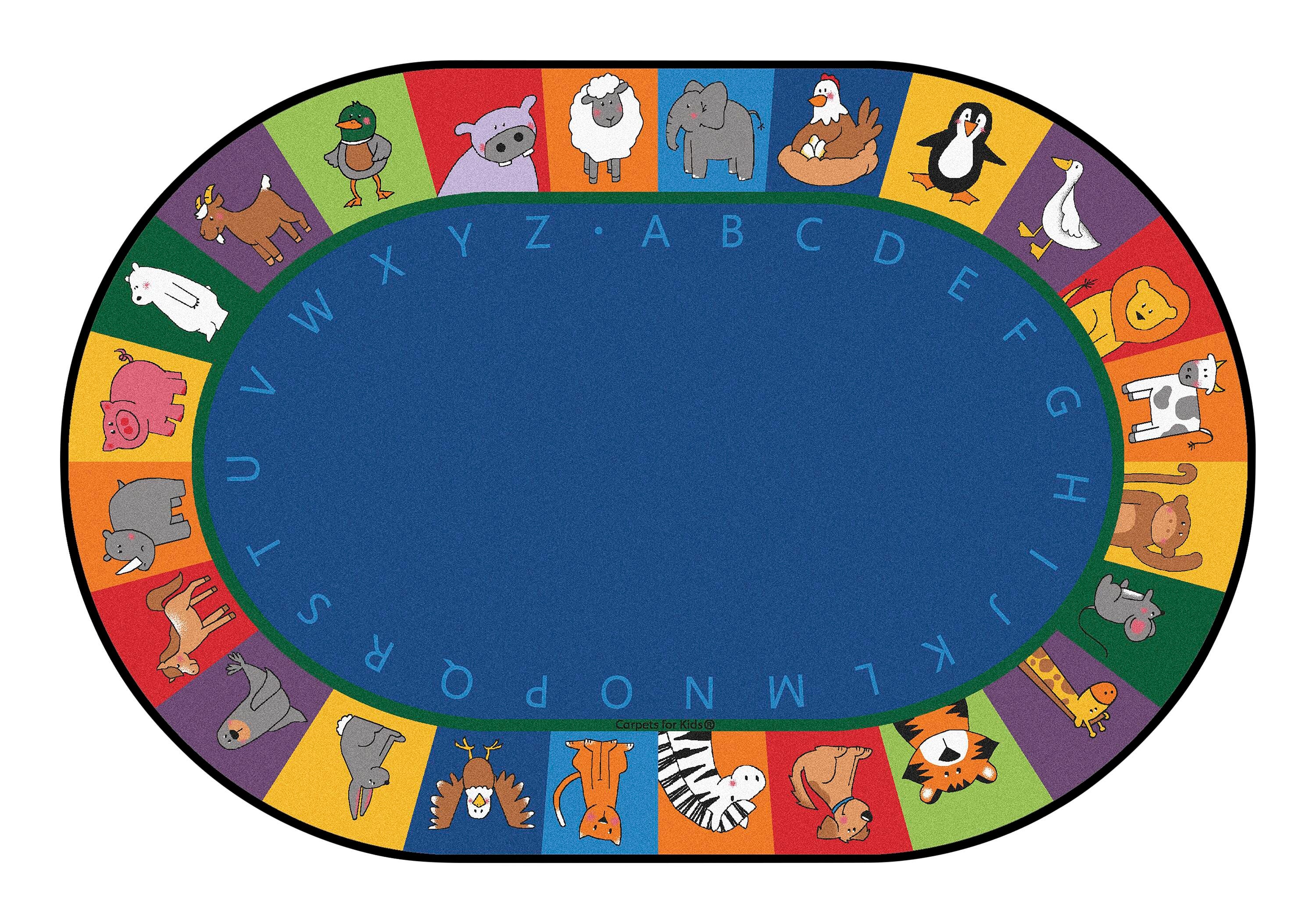 Carpets for Kids KID$Value PLUS All The Animals Literacy Seating Rug, 6 x 9 Feet, Oval, Multicolored, Item Number 2102605
